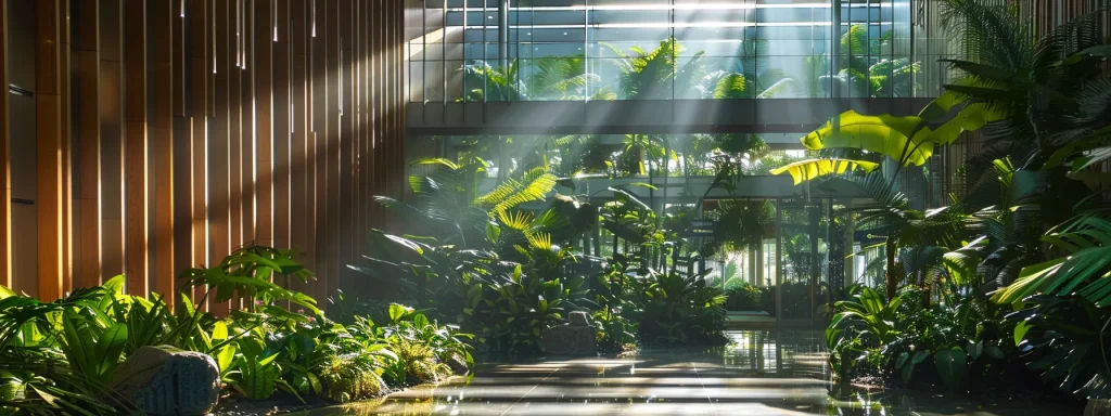 a sleek, modern office space filled with advanced technology and vibrant greenery, showcasing a dynamic atmosphere of collaboration and productivity essential for efficient virtual office solutions.