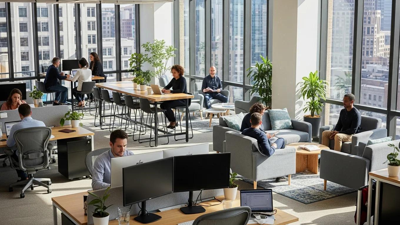 Modern coworking space in Columbus, Ohio, highlighting flexible office solutions and community engagement
