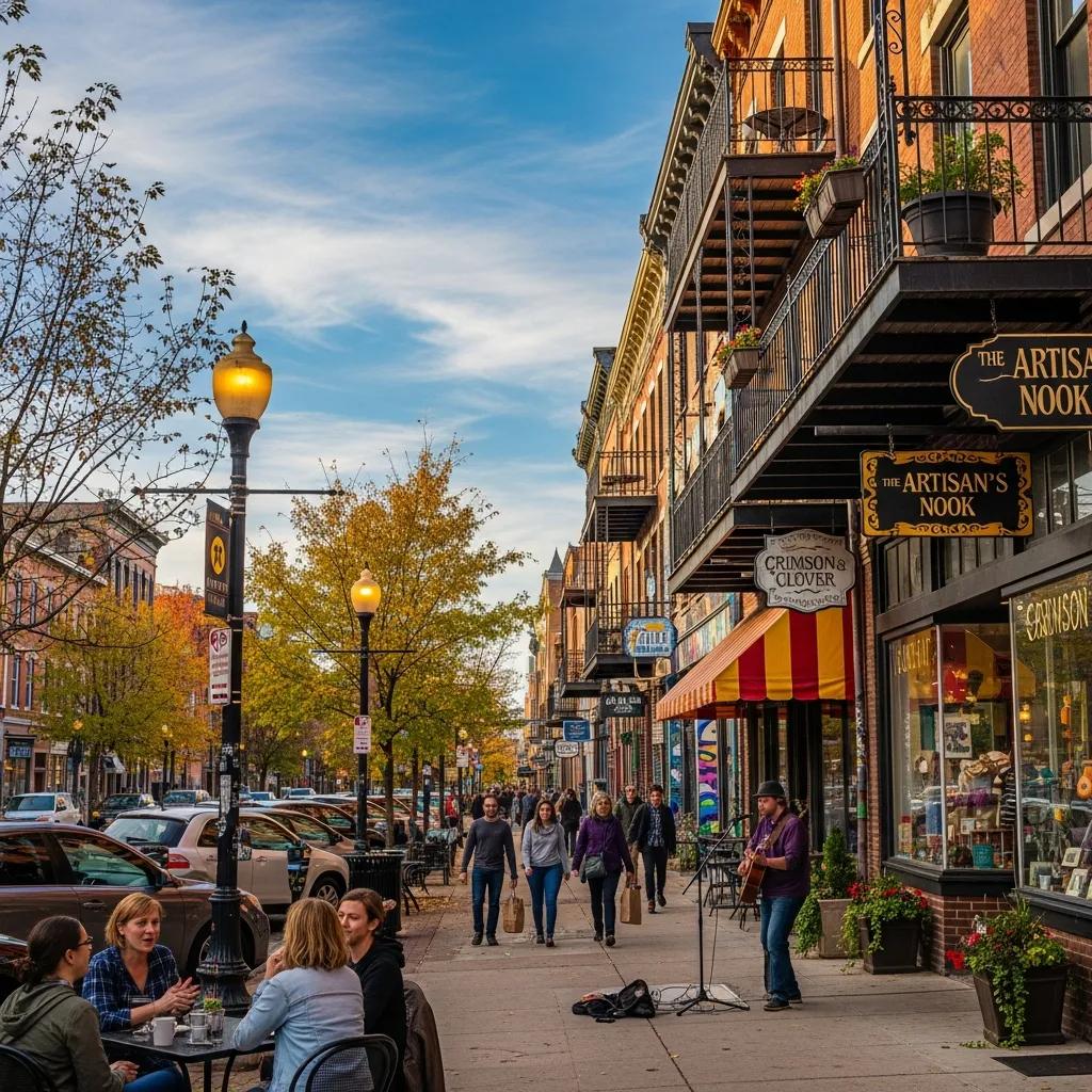 Short North neighborhood in Columbus with vibrant street art and outdoor cafes showcasing local culture