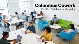 Dynamic coworking space in Columbus showcasing collaboration and modern office solutions